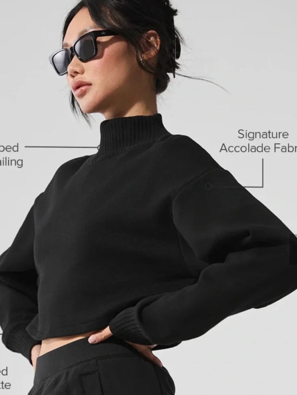 NEW NWT! OYSHO CROPPED FUNNEL NECK SCUBA KNIT BUBBLE TOP BLACK STRETCH sz M